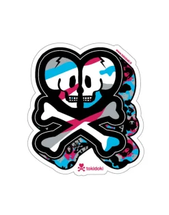 Double Skull and Crossbones Red White and Blue Camo Die Cut Sticker